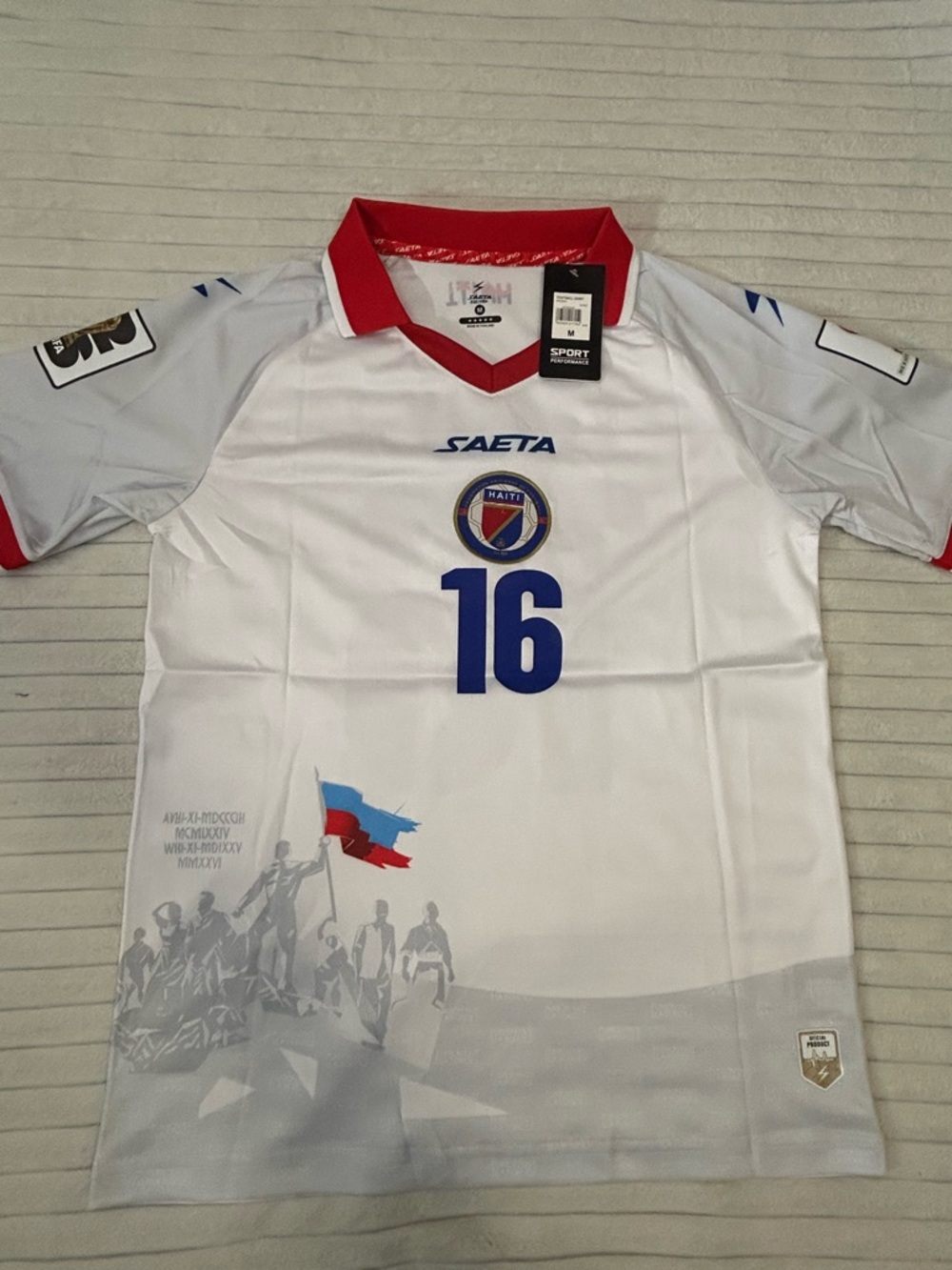 LENNY.J. SAETA Haiti #16 White Soccer Jersey with Red Trim